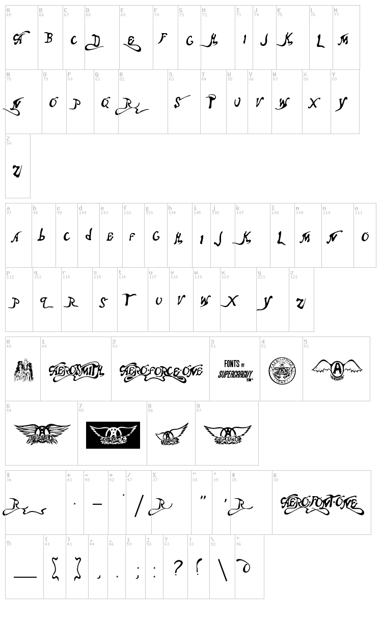 Aero Font One font map